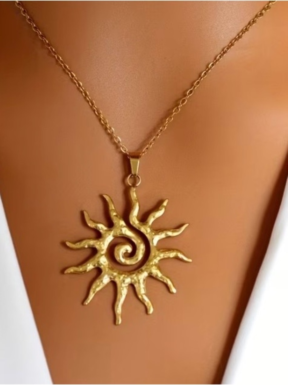 Gold Tone Sun Spiral Pendant Necklace - Women Jewelry